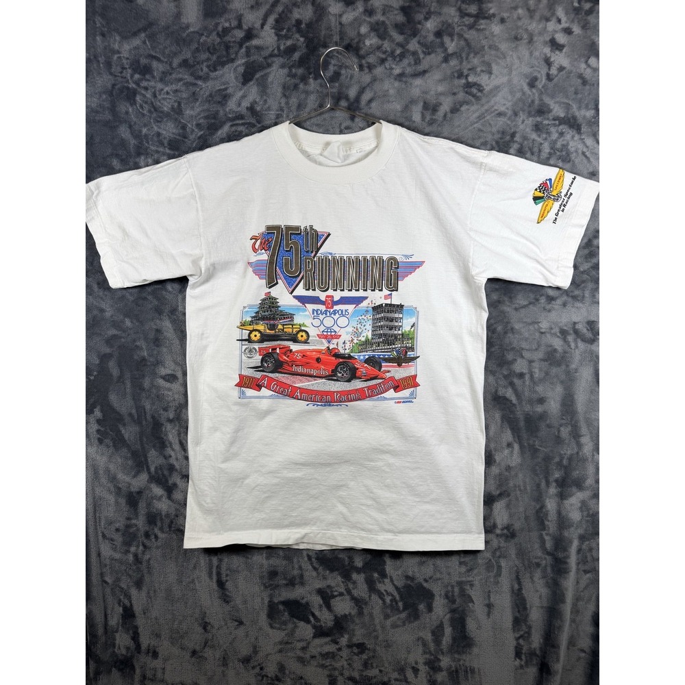 Shirt Mens XL White Indianapolis 500 75th Running 1991 Graphic Tee Vintage